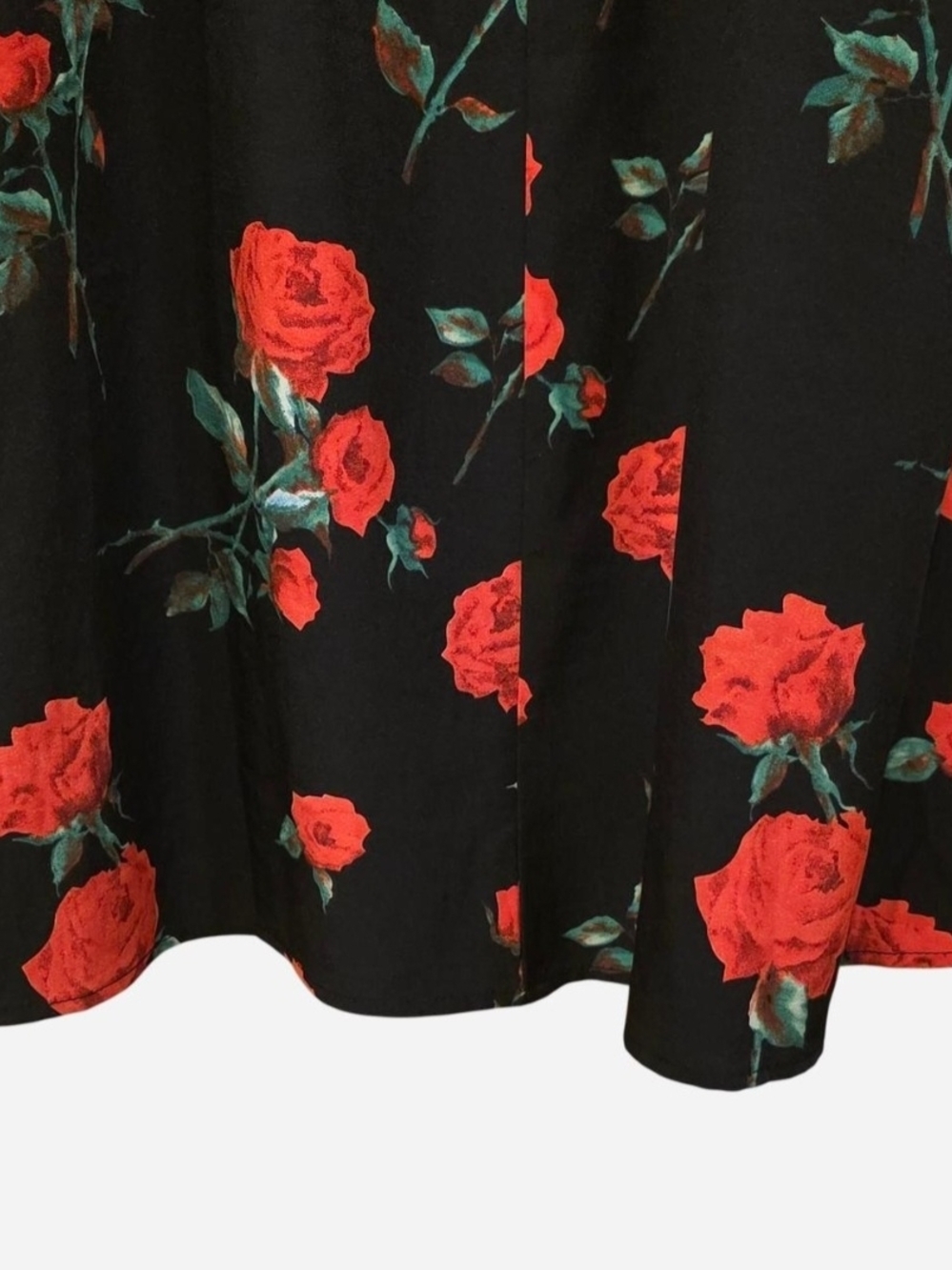 SHEIN Curve Black Midi Slip Dress w/Red Rose Print Ruffule & Tie Detail - Picture 5 of 11